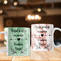 Set de 2 căni „Naș & Nașă”2 personalizate Termosensibila-albastru-exterior