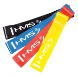 Cumpara ieftin Set 4 Benzi Elastice Fitness HMS GU04 FitLine Training, Latex, Diverse Niveluri Rezistenta: 4.5-25kg, Negru, Albastru, Rosu, Galben