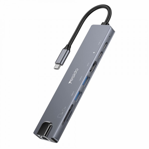 Hub USB-C Yesido HB27, 8in1, Gri