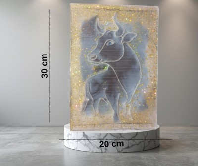 Tablou Taur &amp;ndash; rășină epoxidică pe lemn, fir de l&amp;acirc;nă, handmade, 30x20 cm foto