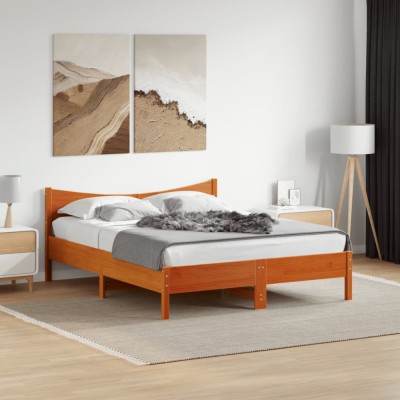 vidaXL Cadru pat fără saltea, maro ceruit, 160x200 cm, lemn masiv pin 3216365 foto