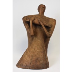 Simion Cristea (n.1959) sculptor rom&acirc;n membru UAP Iași - Sculptura &icirc;n lemn / Om cu pește &icirc;n brațe