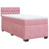 Cumpara ieftin Pat box spring cu saltea, roz, 90x200 cm, catifea