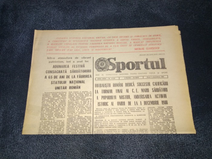 ZIARUL SPORTUL 2 DECEMBRIE 1983 ROMANIA CEHOSLOVACIA