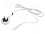 Cablu 2x0,75mm2 BS 1363 Mufă IEC C7 Mamă PVC 3m Alb 2,5A POS