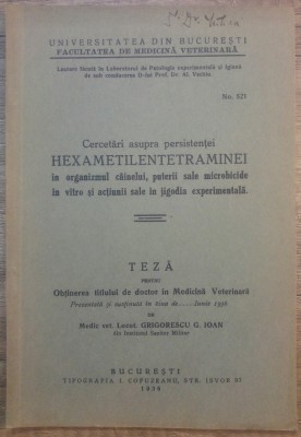 Cercetari asupra persistentei hexametilentetraminei in organismul cainelui/ 1936 foto