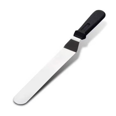 Spatula metalica de cofetarie Pufo pentru ornare tort, decorare prajituri, 32 x 3 cm, argintiu/negru foto