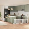 VidaXL Poartă c&acirc;ini pliabilă cu ușă, 9 panouri, alb, 450 cm, lemn plop 3155647
