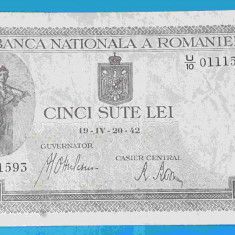 Bancnota veche perioada regala - 500 Lei Aprilie 1942, filigran vertical