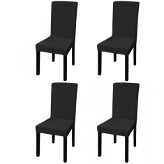 Husă elastică dreaptă pentru scaun, negru, 4 buc.