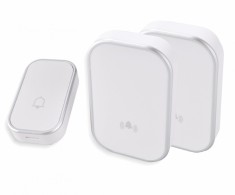 Sonerie fara fir 1 transmitator - comutator cu baterie 12V (1 buton) si 2 receptoare albe ( 2 sonerii) la priza , IP44