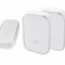 Sonerie fara fir 1 transmitator - comutator cu baterie 12V (1 buton) si 2 receptoare albe ( 2 sonerii) la priza , IP44