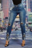 P83RR-444 Pantaloni din denim accesorizati cu taieturi decorative