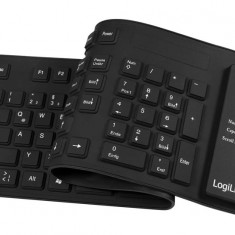 Tastatura flexibila LogiLink ID0019A, rezistenta la apa, QWERTZ - aspect german, 109 taste, negru - RESIGILAT