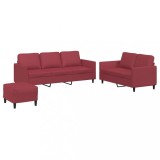 Cumpara ieftin Set de canapele cu perne, 3 piese, rosu vin, piele ecologica