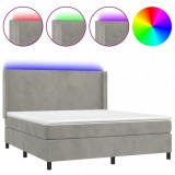 Cumpara ieftin Pat cu arcuri, saltea si LED, gri deschis, 160x200 cm, catifea