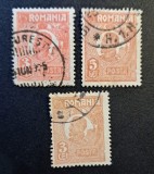 Rom&acirc;nia Regat - Regele Ferdinand I - Lot de 3 Timbre Uzuale &icirc;n Nuanțe Cărămizii/Oranj (Ștampilat) RO2