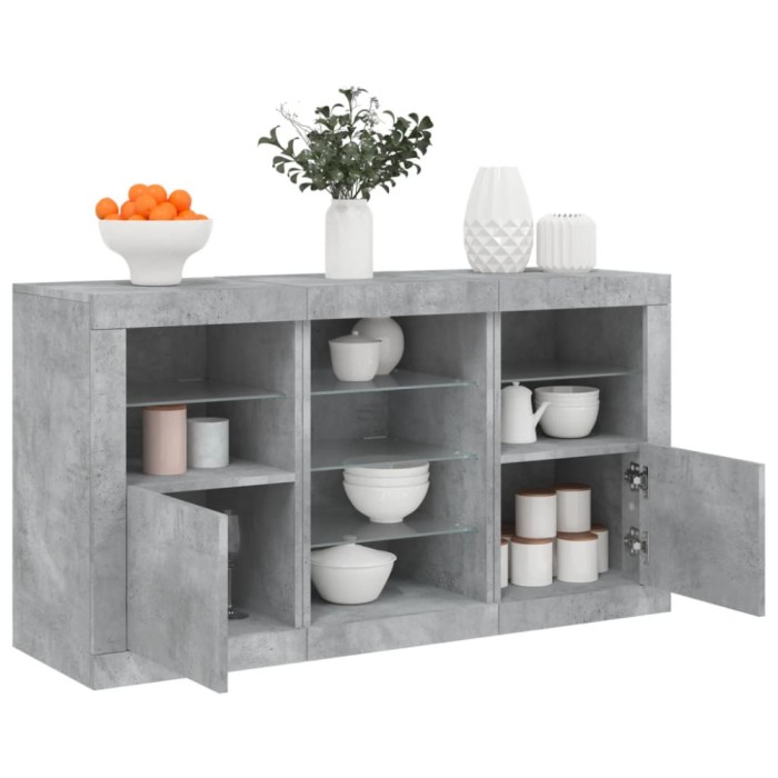 vidaXL Servantă cu lumini LED, gri beton, 123x37x67 cm