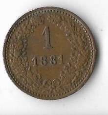 Moneda 1 kreuzer 1881 - Austria foto