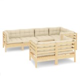 Cumpara ieftin Set mobilier gradina cu perne crem, 7 piese, lemn masiv pin