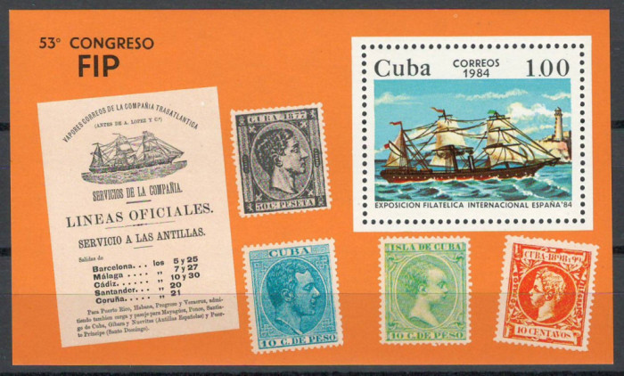 Cuba 1984 Mi 2855 bl 82 MNH - Exp Int ESPANA &#039;84, Madrid