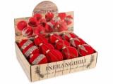 Set 12 globuri brad Craciun sticla textil rosu sclipici auriu &Oslash; 9.5 cm