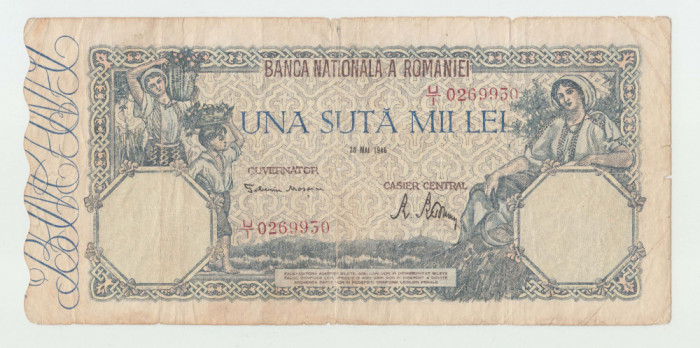 ROMANIA - 100000 LEI 1946 , MIHAI I , B1.56