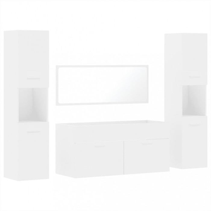 Set mobilier de baie, 4 piese, alb, lemn prelucrat