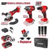Set bormasina, polizor unghiular si cheie de impact cu acumulator, 2 x 2 Ah, Raider 030255
