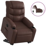 Cumpara ieftin Fotoliu rabatabil electric cu ridicare, maro, piele ecologica