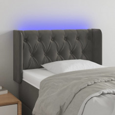 vidaXL Tăblie de pat cu LED, gri închis, 83x16x78/88 cm, catifea