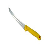 Cumpara ieftin Cutit macelar galben 33 cm, lama 21 cm curbata cu alveole, 115 g, otel inoxidabil, maner ergonomic, pentru fasonare si portionare carne