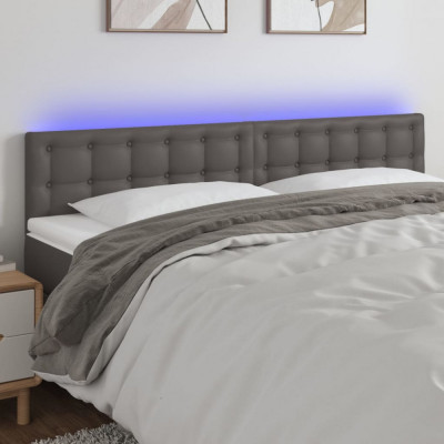 vidaXL Tăblie de pat cu LED, gri, 180x5x78/88 cm, piele ecologică foto