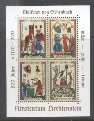 Liechtenstein 1970 Medieval singers Mi.B8 perf.sheet MNH DA.145 foto