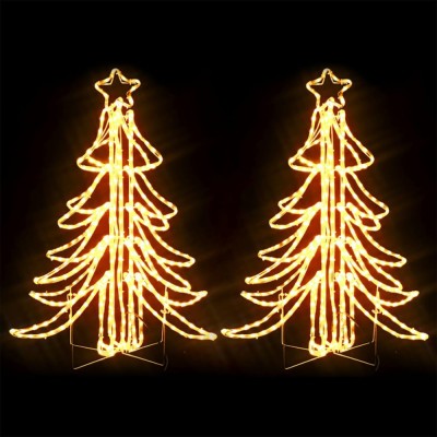 Figurina brad de Craciun pliabil LED 2 buc alb cald 87x87x93 cm foto
