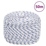 VidaXL Fr&acirc;nghie de barcă, alb, 8 mm, 50 m, polipropilenă