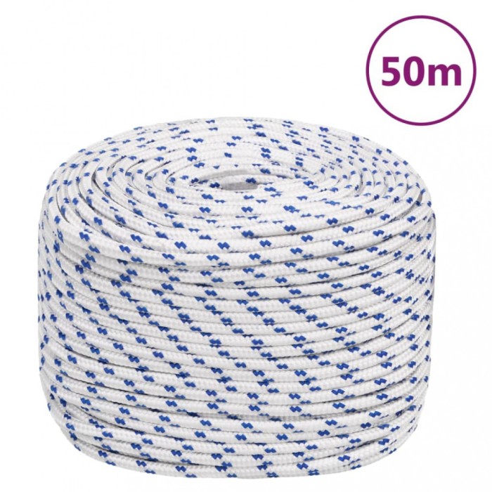 vidaXL Fr&acirc;nghie de barcă, alb, 8 mm, 50 m, polipropilenă