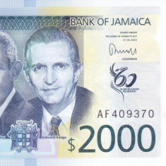 Bancnota Jamaica 2.000 Dolari 2022 - P100 UNC ( comemorativa, polimer )