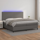 VidaXL Pat cu arcuri, saltea și LED, gri, 200x200 cm, piele ecologică