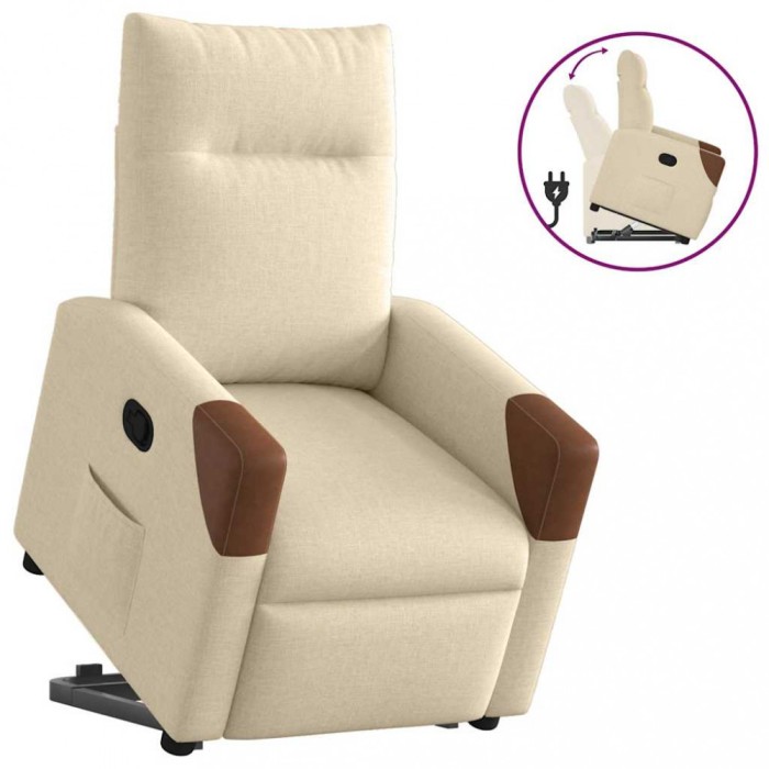 vidaXL Fotoliu rabatabil cu ridicare pe verticală, crem, textil 3324010