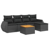 Set mobilier de gradina cu perne, 6 piese, negru, poliratan