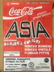 AFIS ASIA UK band formatia PASAREA COLIBRI mircea vintila florian pittis mircea baniciu concert rock pop folk Timisoara 1993