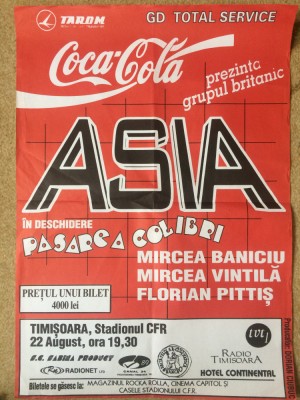 AFIS ASIA grup britanic UK formatia PASAREA COLIBRI mircea vintila florian pittis mircea baniciu concert rock pop folk Timisoara 1993 foto