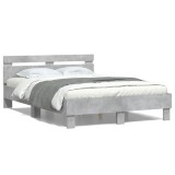 Cumpara ieftin Cadru de pat cu tablie gri beton 135x190 cm lemn prelucrat