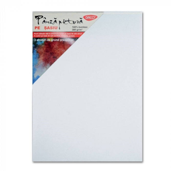 Panza Pictura pe Sasiu DACO, 40x60 cm, 380 g/m&sup2;, 3 Straturi de Grund Preaplicat, Panza pentru Pictura, Panza pe Sasiu Bumbac, Sasiu cu Panza, Sasiu cu