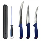 Cumpara ieftin Set profesional de macelarie, injunghiat, transat, dezosat, filetat, 3 cutite, suport magnetic, masat pentru ascutit