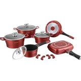 Cumpara ieftin Set 15 piese oale Royalty Line ES 1015M, aluminiu marmorat, inductie, rosu burgund. Tigaie, grill, cratite, manere silicon detasabile