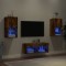 vidaXL Comode TV de perete cu lumini LED, 4 piese, stejar fumuriu