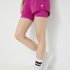 Fila pantaloni scurți de alergare Racine femei, culoarea violet, neted, high waist