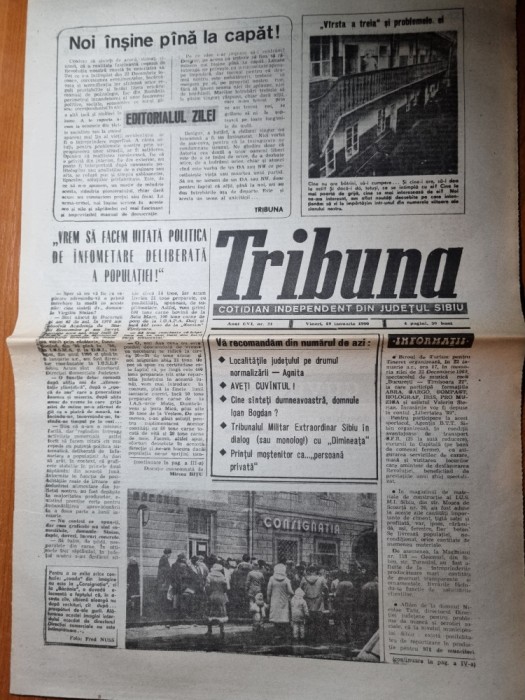 ziarul tribuna 19 ianuarie 1990-ziar din jud. sibiu